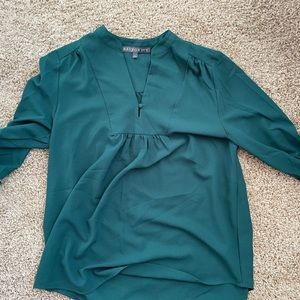 Brixon Ivy green blouse with button accent